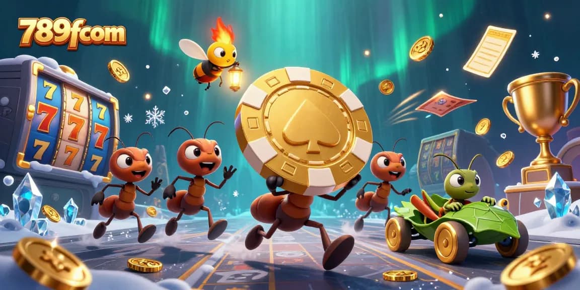 Experience high-stakes excitement at 789fcom with a cartoon heist featuring ants and golden chips.