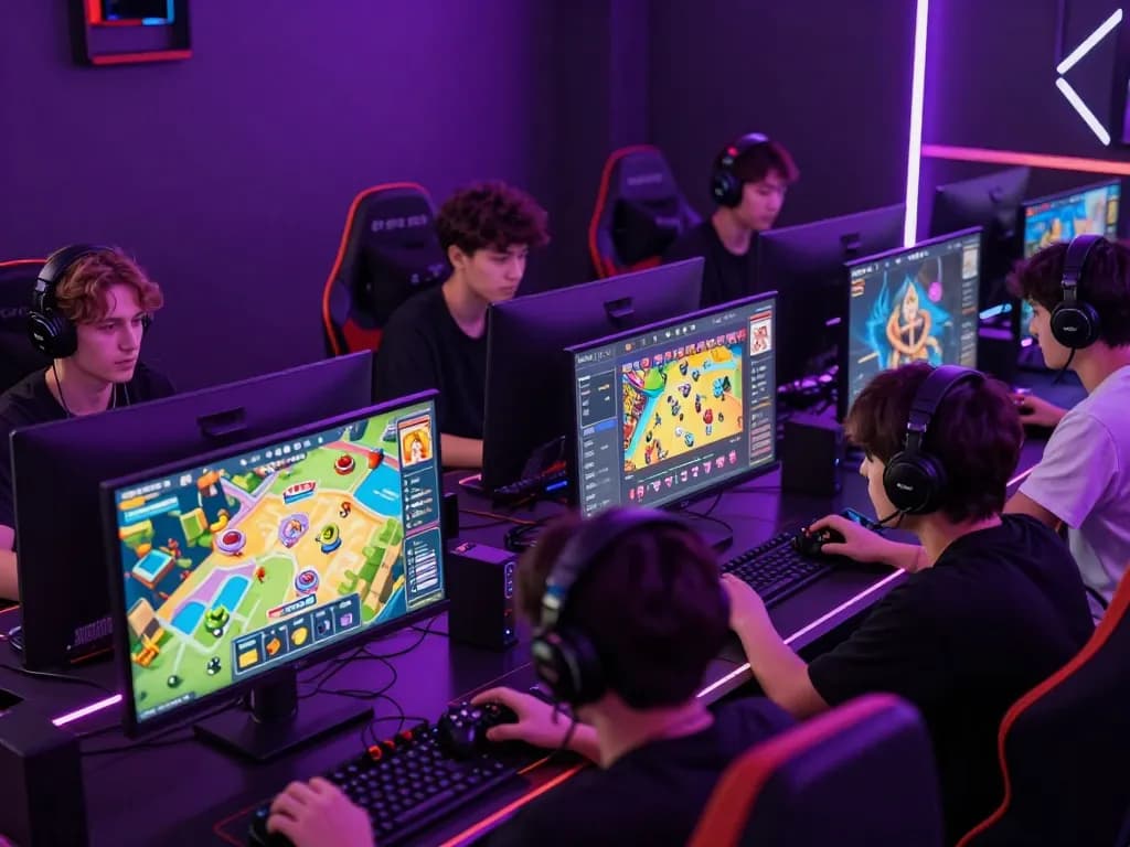 Mantra88 gaming lobby with diverse players engaged in vibrant online games, showcasing neon aesthetic and immersive atmosphere.