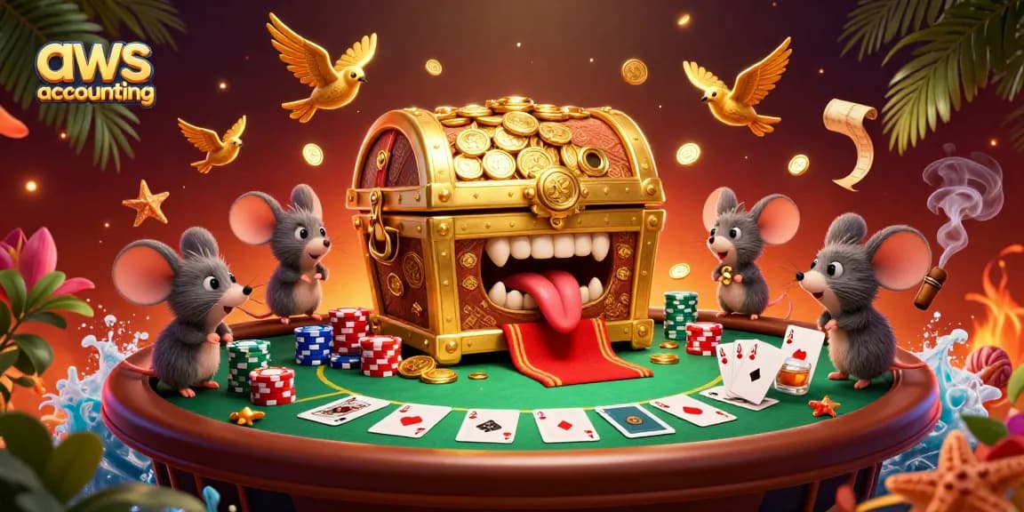 awsaccounting showcases a vibrant 3D casino scene with fortune-seeking mice around a poker table.