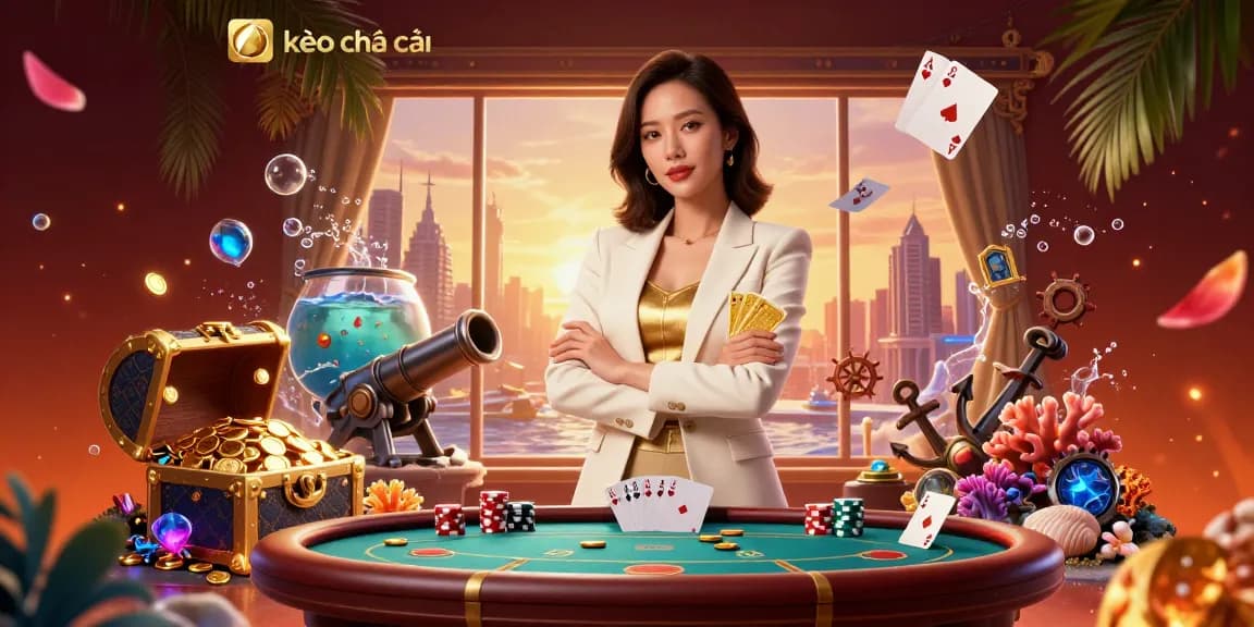 Betting on kèo nhà cái with a powerful Asian businesswoman amidst luxurious casino elements.