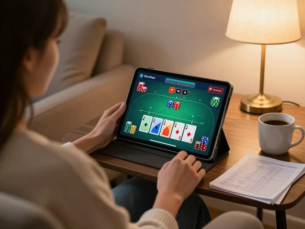 Engage in responsible online gaming with 68gamebaivn in a cozy home setting featuring a tablet.