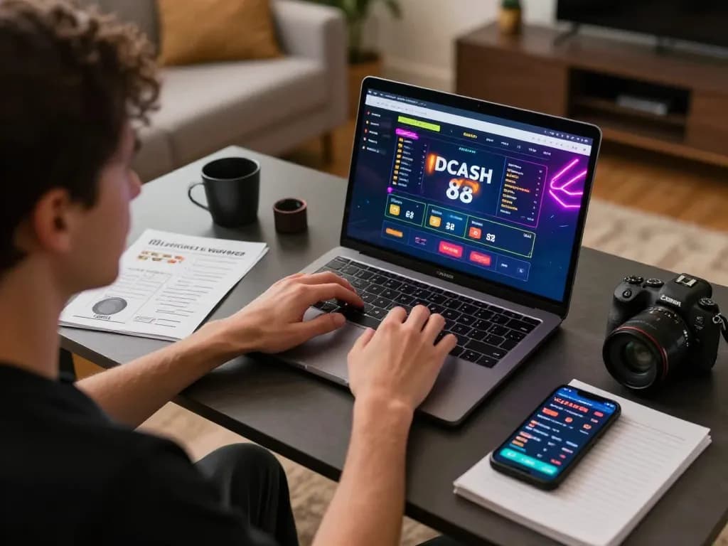 Engaging online gaming experience with IDCASH 88 on a laptop, emphasizing excitement and strategy.
