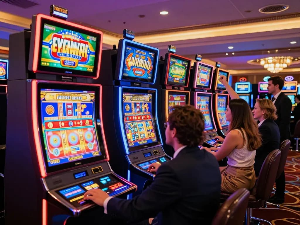 Engaged players enjoying Slot Gacor games at a colorful casino