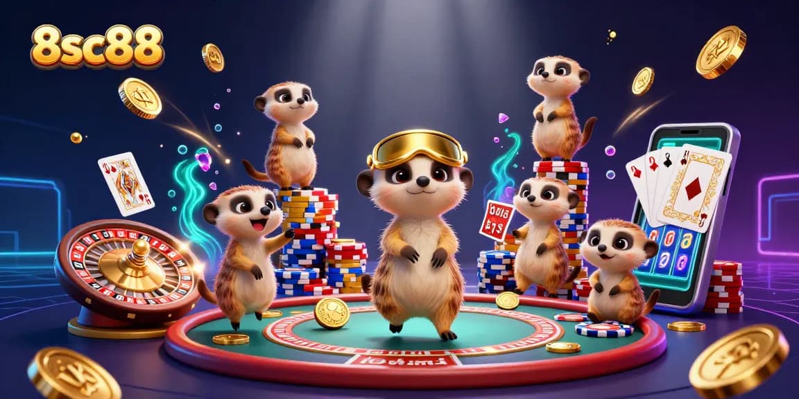 Experience thrilling action at 8sc88 casino with lively meerkats managing bets and spinning ruletes.