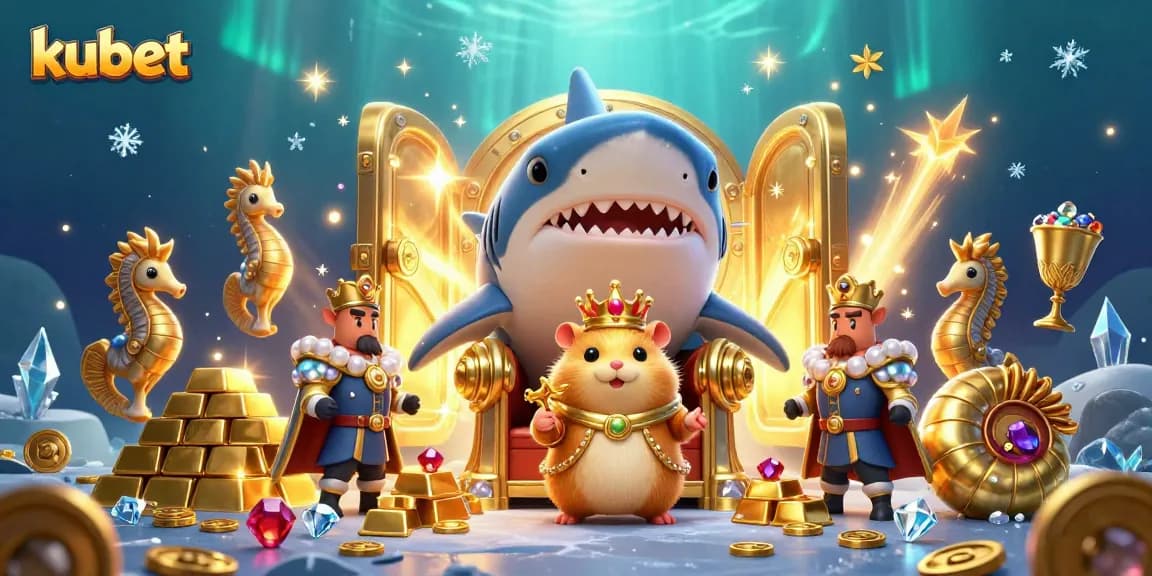 Kubet offers a vibrant 3D illustration featuring a golden hamster king among treasures, showcasing thrilling casino vibes.