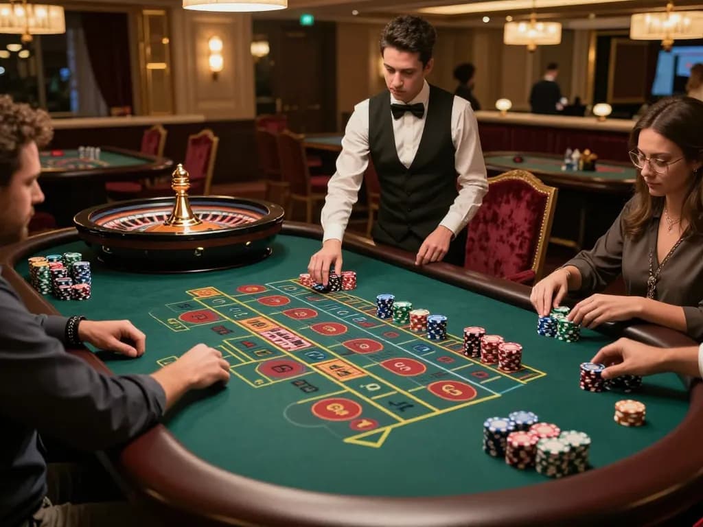 Engaging players betting at a roulette table in a luxurious casino setting featuring Pragmati Play games.