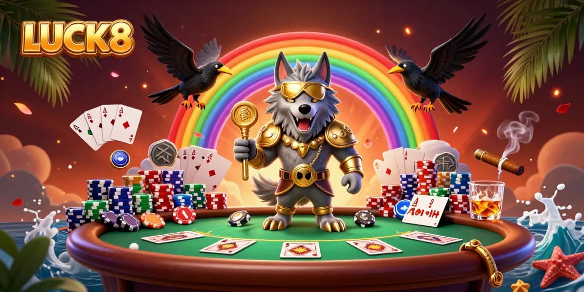 Experience LUCK8 with vibrant 3D Norse mythology-inspired casino scene showcasing engaging poker elements.