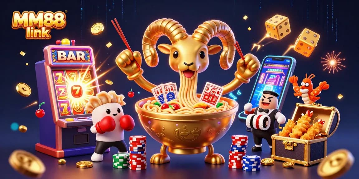 Engage with winning strategies at MM88 link in this vibrant casino illustration featuring dynamic game elements.