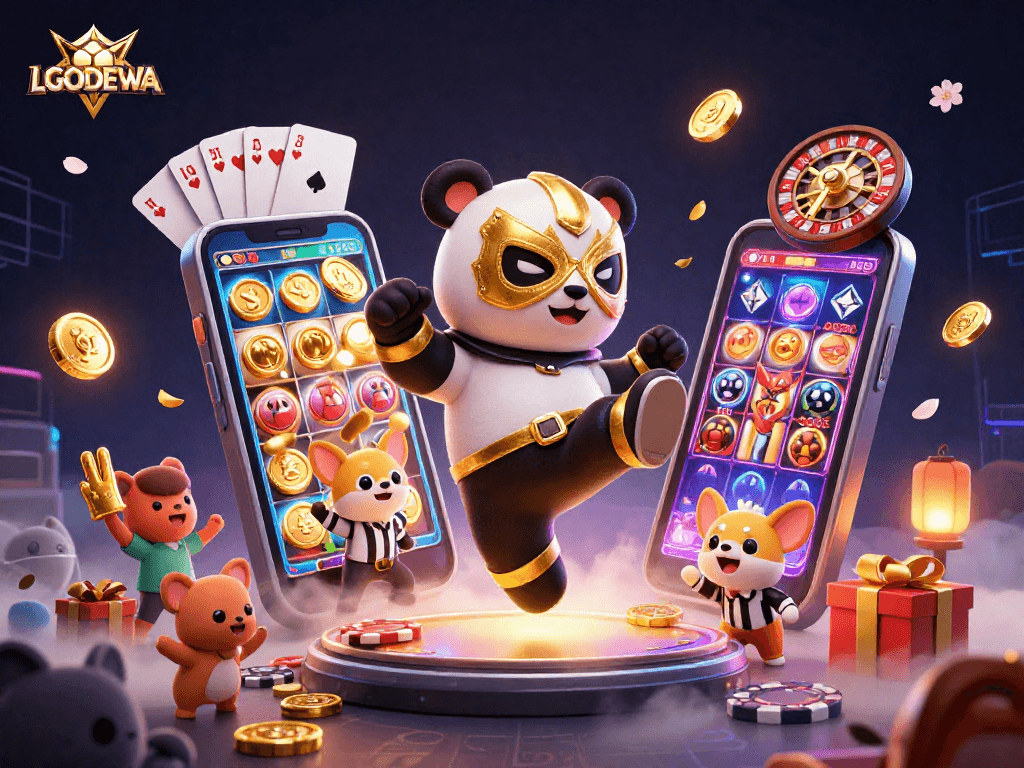 Experience the excitement of LGODEWA with a vibrant casino showdown featuring animated characters and dynamic gaming elements.