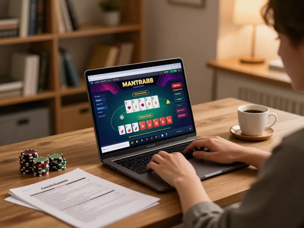 Engaging with mantra88 online casino while strategizing bets from a cozy home office.
