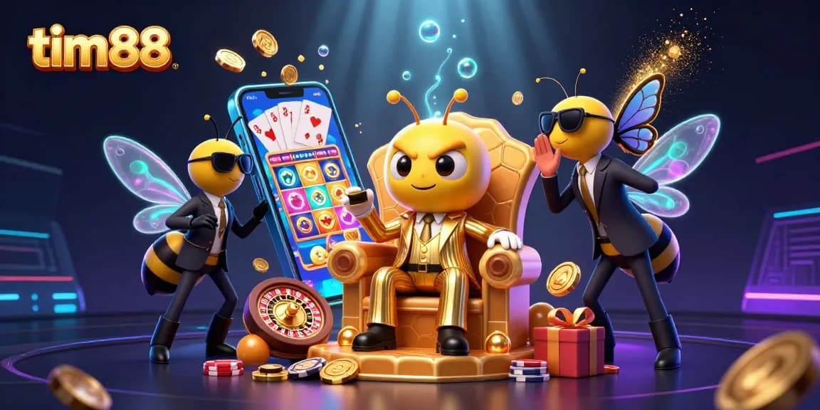 tim 88 casino bumblebee mob boss surrounded by gaming elements in a vibrant scene