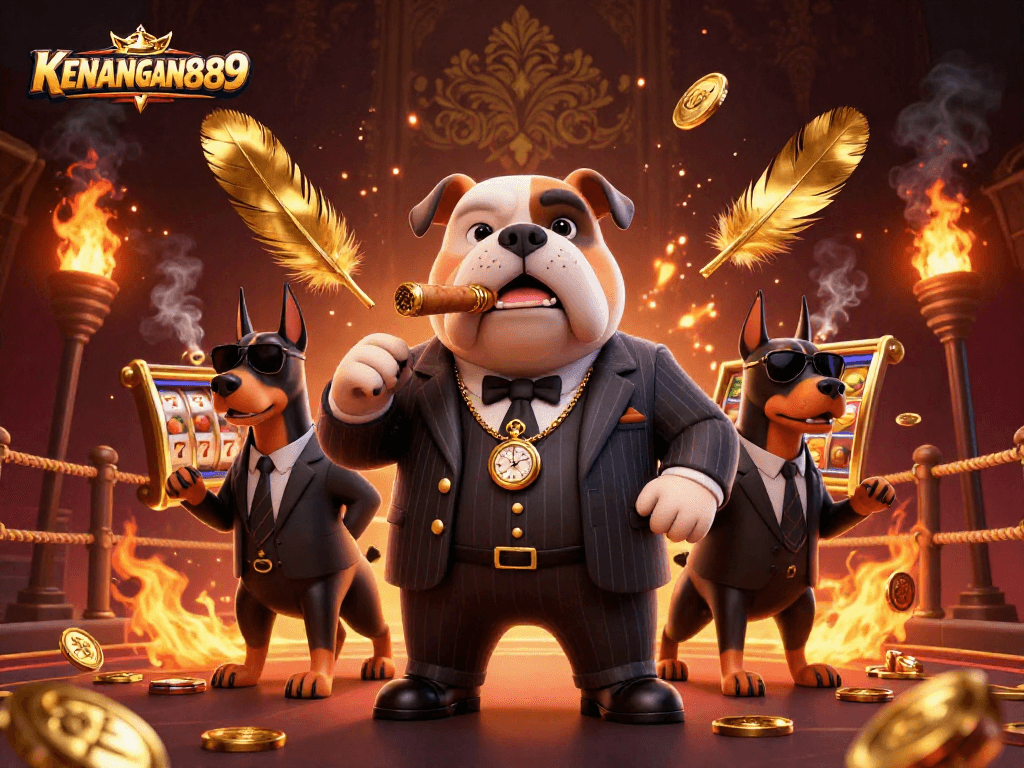 Engage in thrilling slots with KENANGAN889's lively scene featuring mascots and dynamic elements.