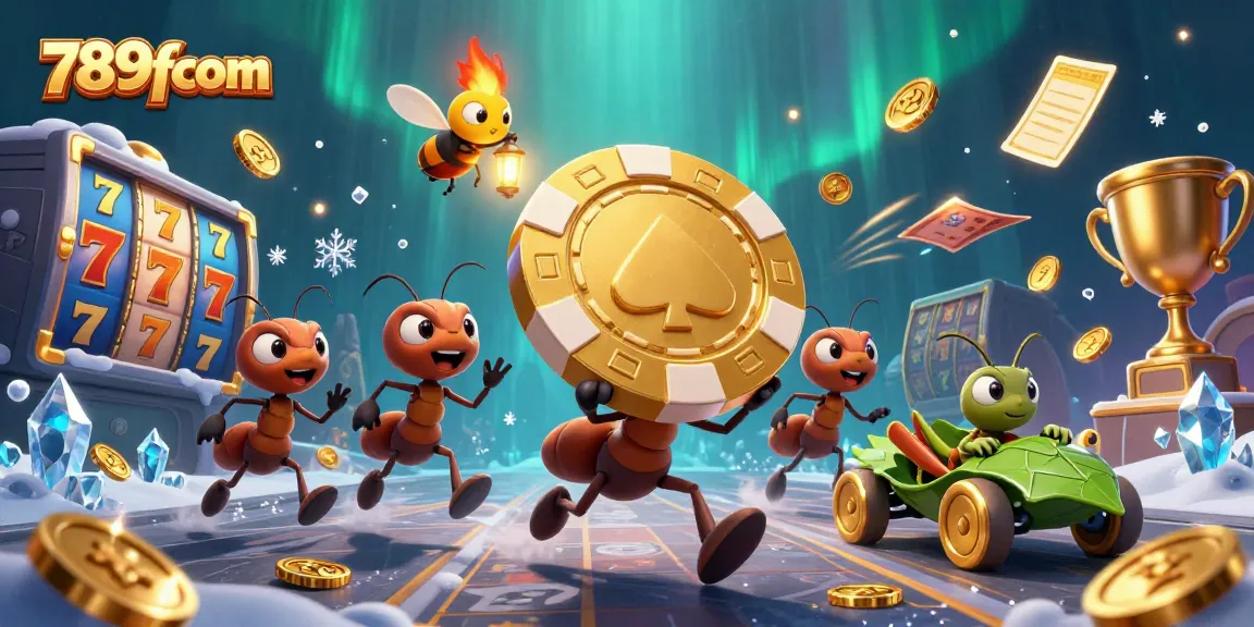 Experience high-stakes excitement at 789fcom with a cartoon heist featuring ants and golden chips.