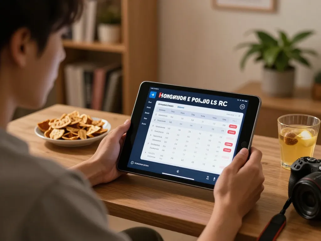 Engaging with Hongkong Pools betting interface on a tablet in a cozy home setup