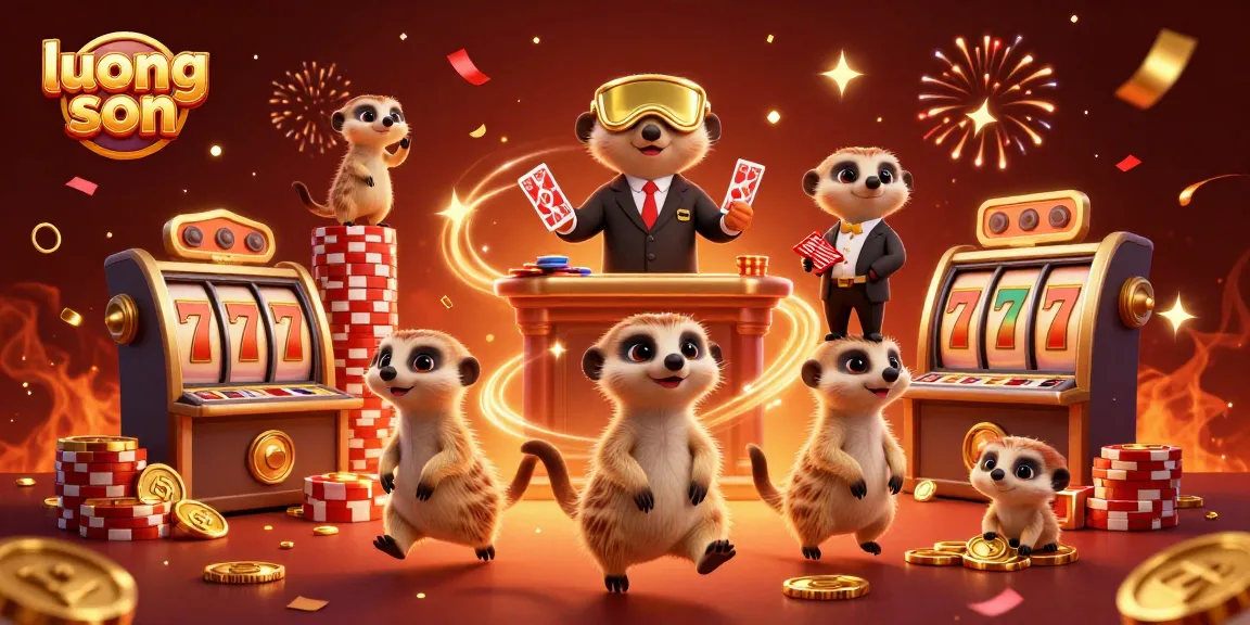 Experience the thrill of luong son at a fantasy casino with meerkats engaging in vibrant games and treasure.