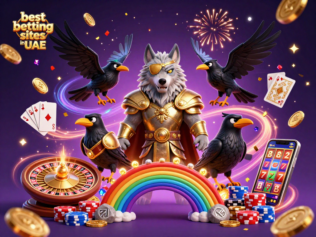Experience the excitement of the best betting sites in UAE with vibrant casino elements and mythical characters.