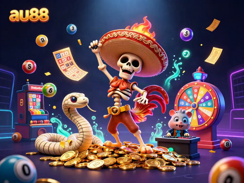 Experience the excitement of au88 with vibrant colors and dynamic characters in a thrilling casino scene.
