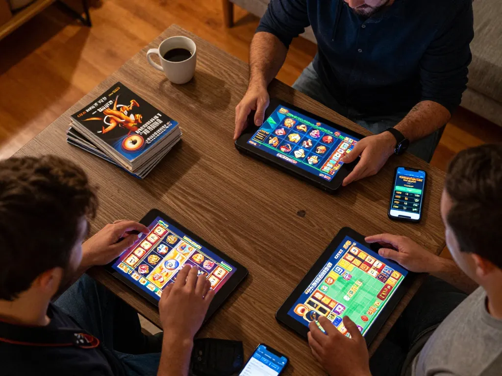 LGO SUPER players enjoying engaging online slots in a cozy home setting.