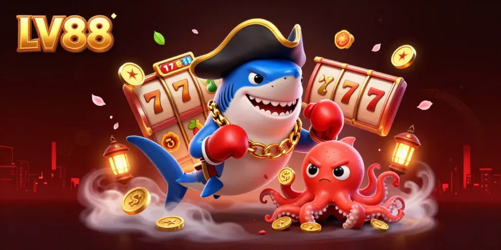 Experience thrilling slots with LV88 featuring vibrant characters, gold coins, and jackpot excitement.