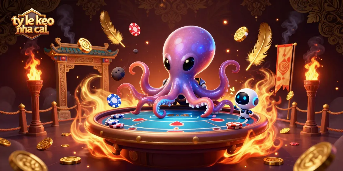 Experience the vibrant ty le keo nha cai scene with an alien octopus at a holographic poker table.