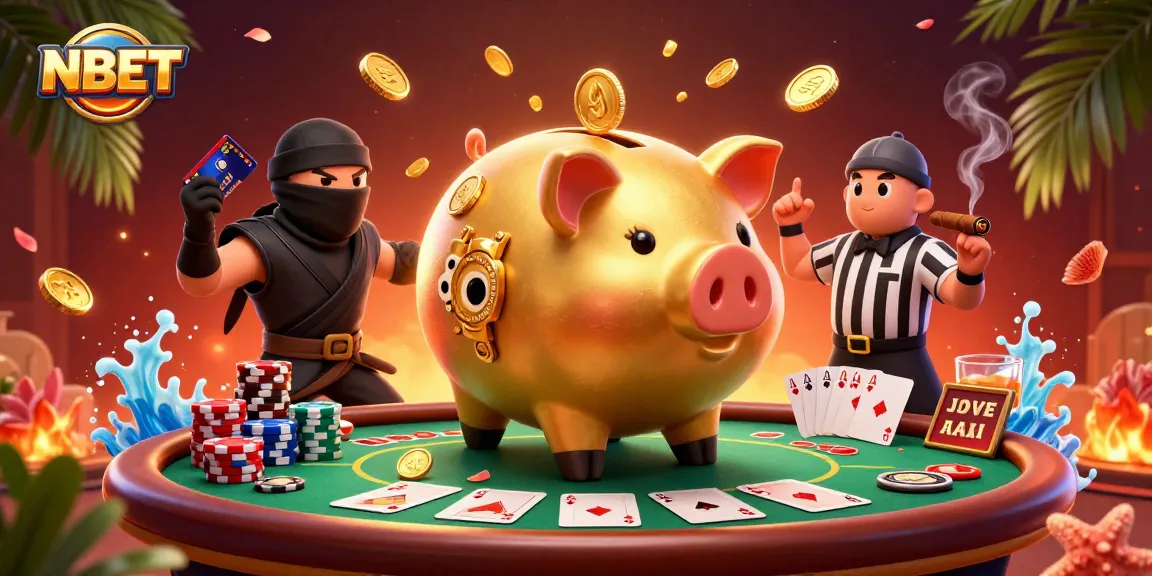 Engage with the NBET casino world featuring vibrant characters and dynamic poker action in a lively scene.