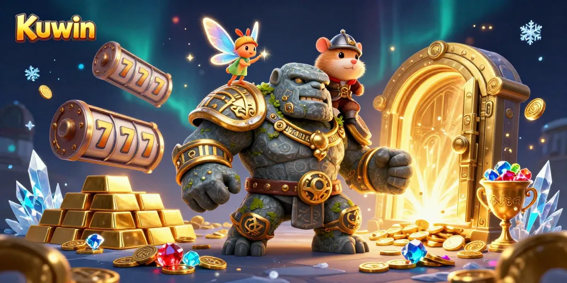 Kuwin unveils thrilling slot adventures with magical characters amidst a treasure trove.