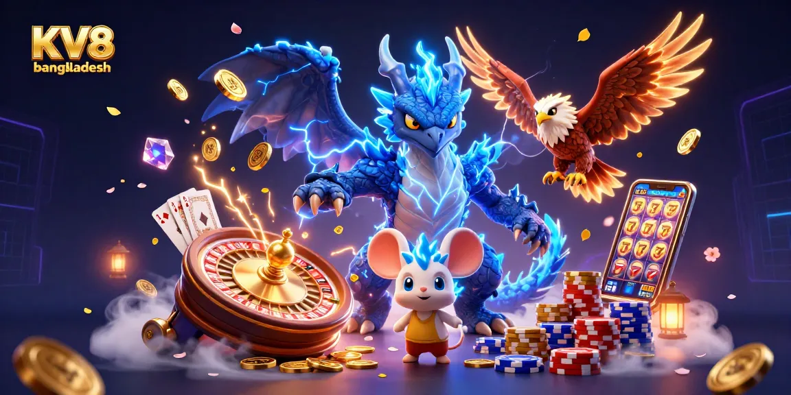 Experience thrilling gameplay at KV8 bangladesh with vibrant casino elements and animated characters.