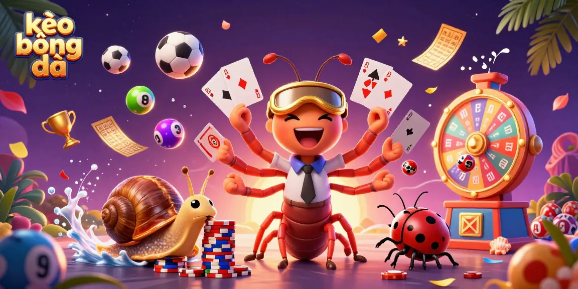 Place bets on kèo bóng đá while enjoying a lively casino illustration featuring a millipede dealer and exciting game elements.