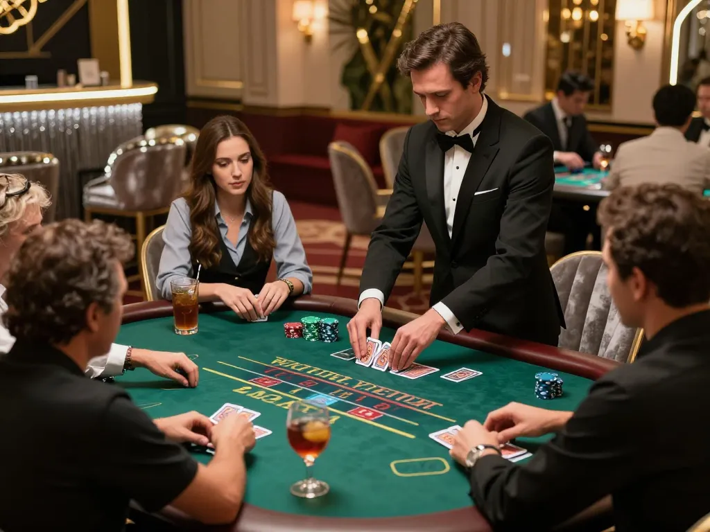 Players at imcatherinemcgrath's blackjack table, showcasing strategic gameplay in a luxury casino environment.