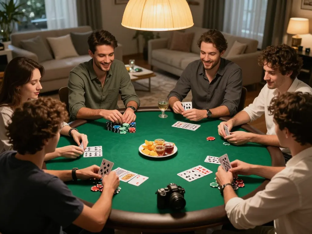 Friends enjoy an engaging poker night with exciting gameplay at UG DEWA.