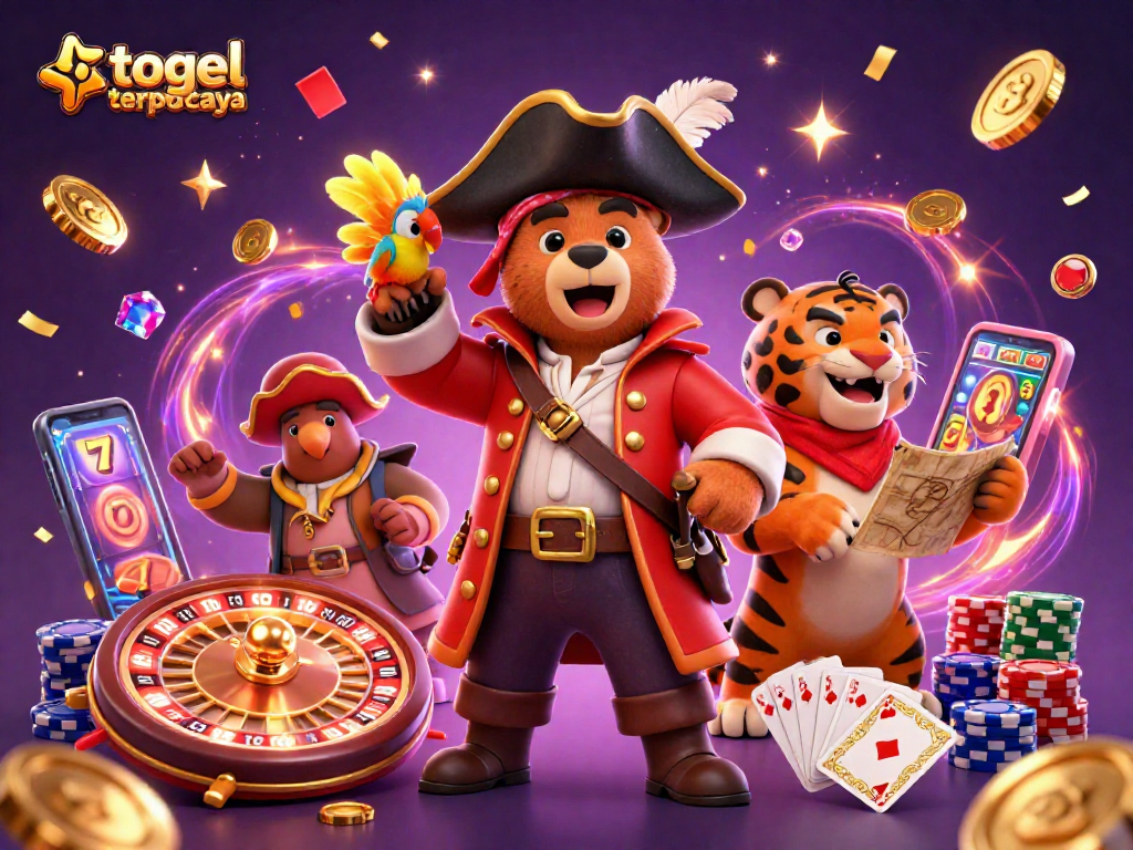 Experience winning moments in the lively scene of togel terpercaya with gold coins and festive elements.