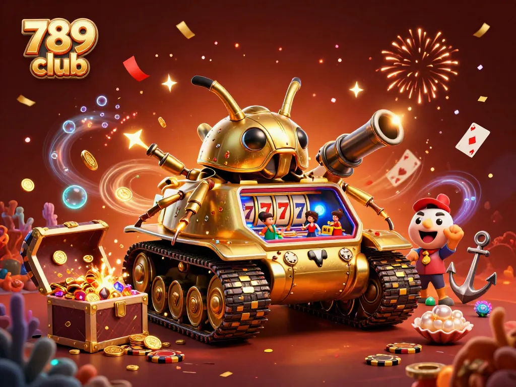 Experience the vibrant energy of the 789 club with a golden beetle tank revealing a miniature casino.
