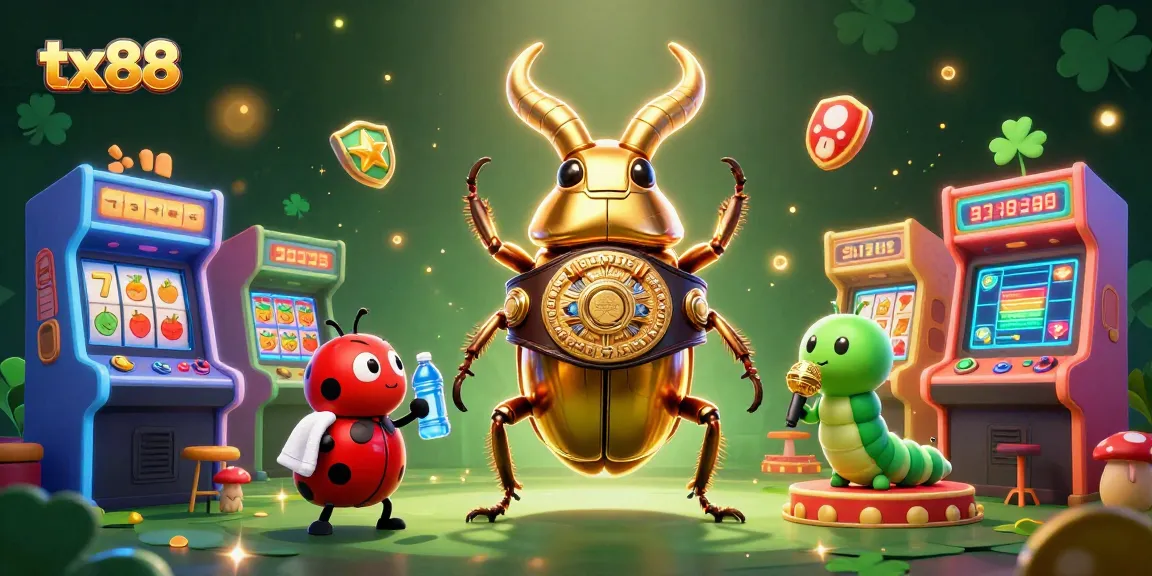 Engage with tx88's exciting gambling world through a vibrant 3D illustration of gaming and competition.