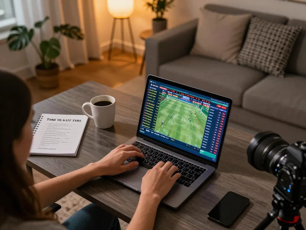 Engaged in online sports betting on keobongda, a person analyzes live odds during a game.