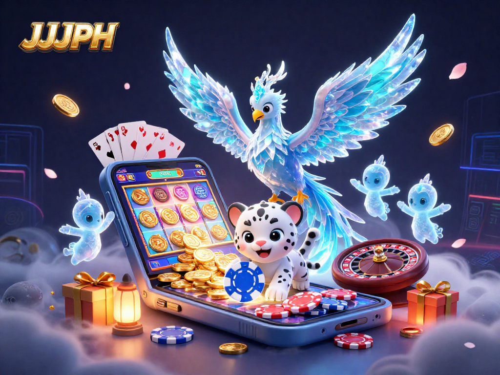 Experience the thrill of JJJPH in this vibrant 3D illustration of gambling elements.