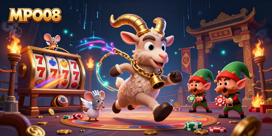 MPO08 spins thrilling slot reels in a vibrant holiday-horror casino scene filled with action and excitement.