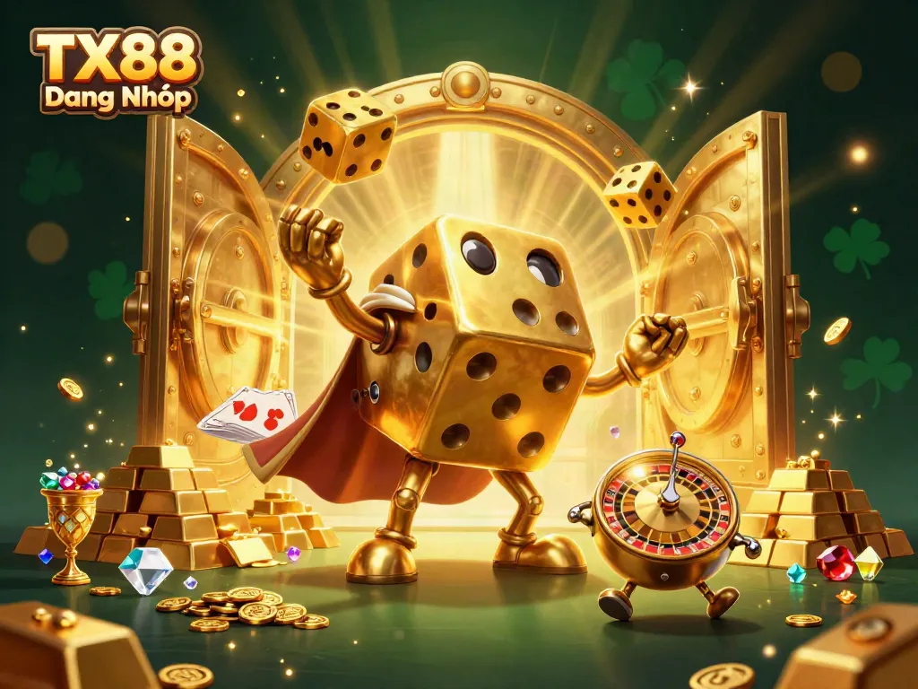 Win big with TX88 Đăng Nhập, illustrated with vibrant colors and casino-themed elements in a dynamic scene.