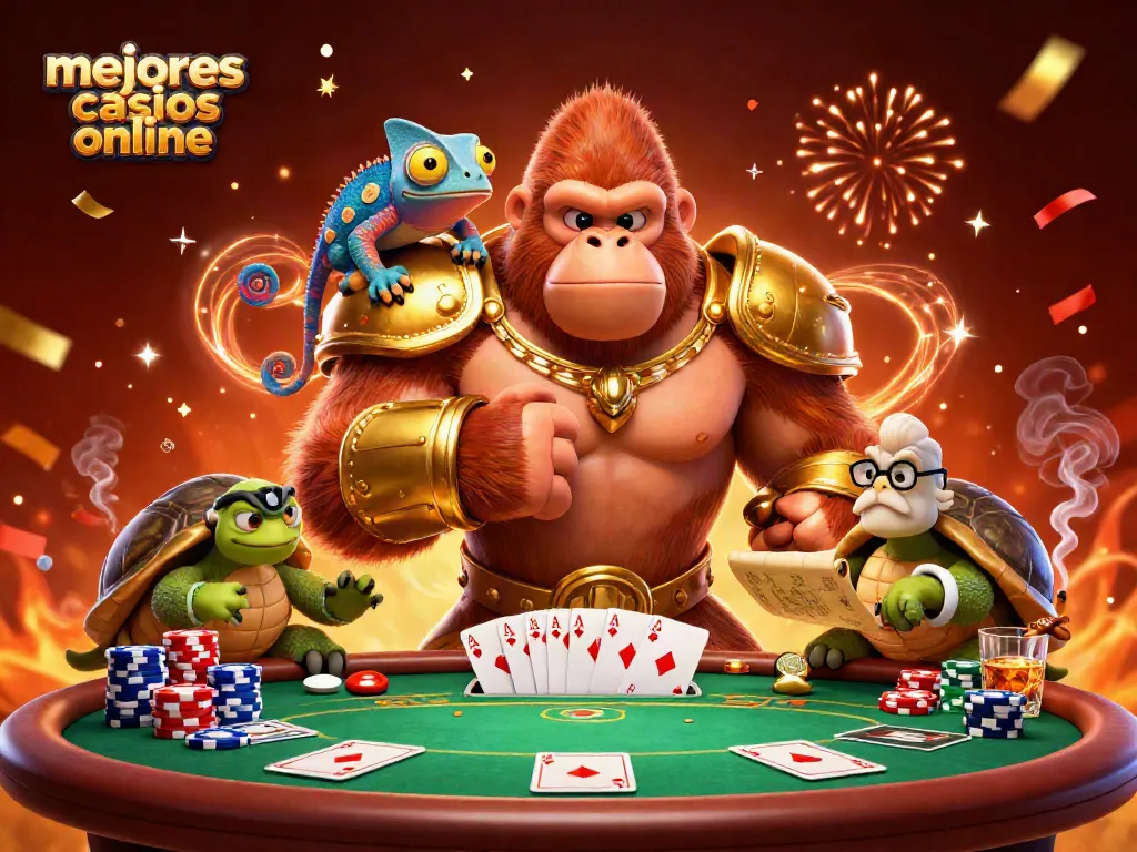 Explora los mejores casinos online con una escena vibrante de acción y estrategia.