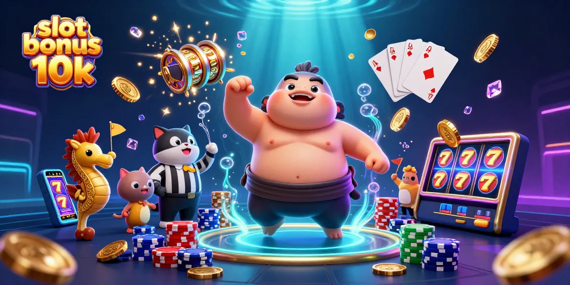 Experience the excitement of the slot bonus 10k with vibrant 3D characters in a casino-themed underwater scene.