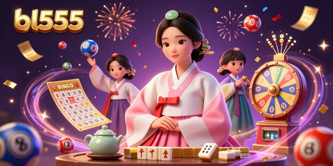 Experience thrilling gameplay with bl555 as colorful lottery balls bounce around an elegant Asian woman in a vibrant casino setting.