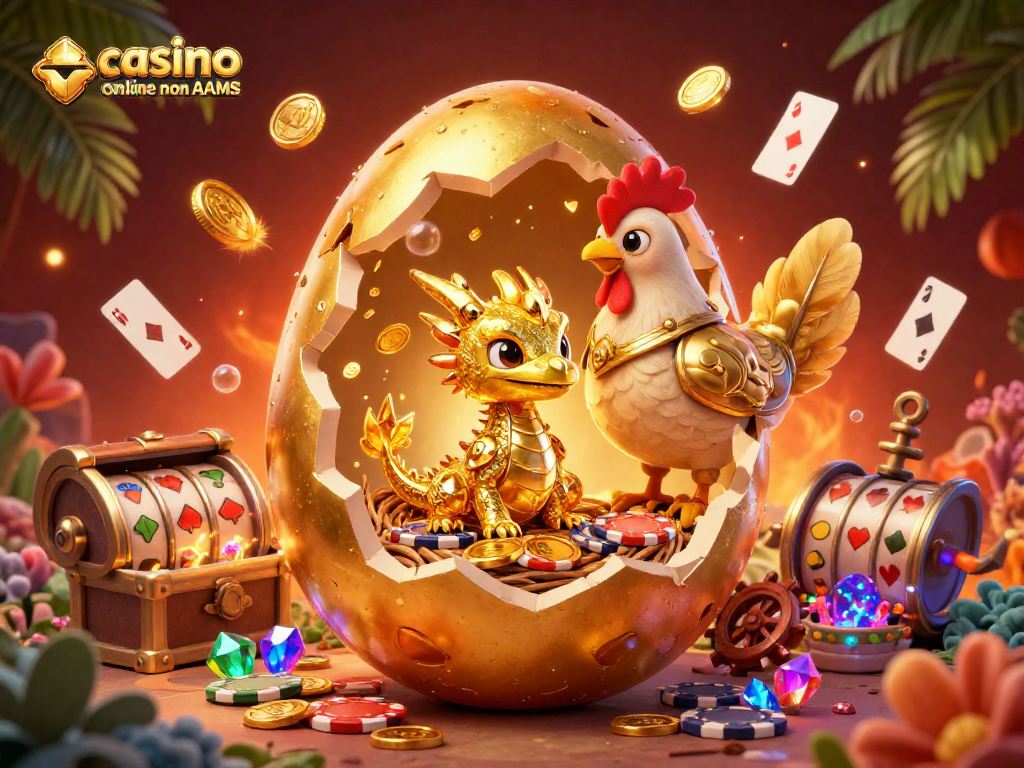 Gioca con il casino online non AAMS, rivelando il drago dorato e simboli delle slot.
