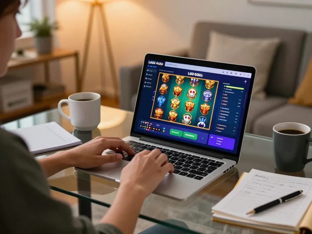 LGO GOAL app interface showcased on a laptop during engaging online gaming session at home
