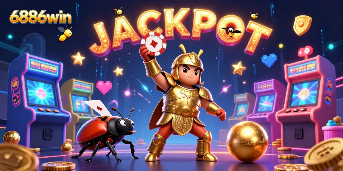 Experience the excitement of 6886win with a vibrant 3D scene showcasing Beetles in a casino setting, winning big!