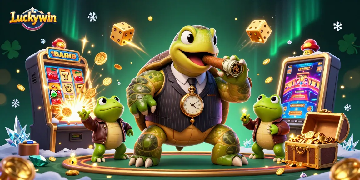 Experience Luckywin with a dynamic scene of a snapping turtle mobster and casino excitement.