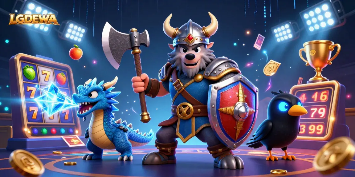 Spin the reels with excitement at LGODEWA's engaging slots, showcasing vibrant characters and thrilling gaming elements.
