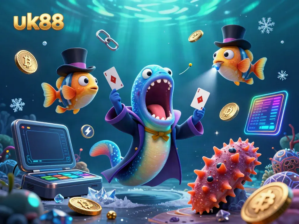 Experience vibrant magic tricks featuring the uk88 characters in a captivating underwater casino theme.