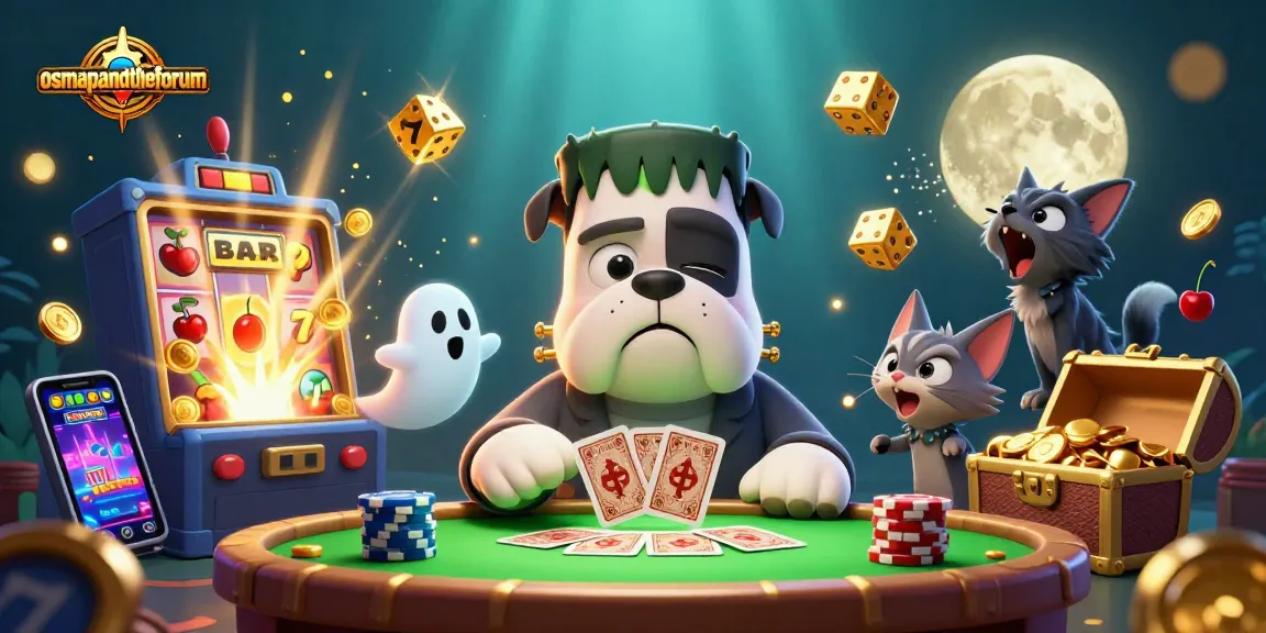 Engage in thrilling gameplay with osmapandtheforum as the bulldog monster deals cards at a vibrant casino.