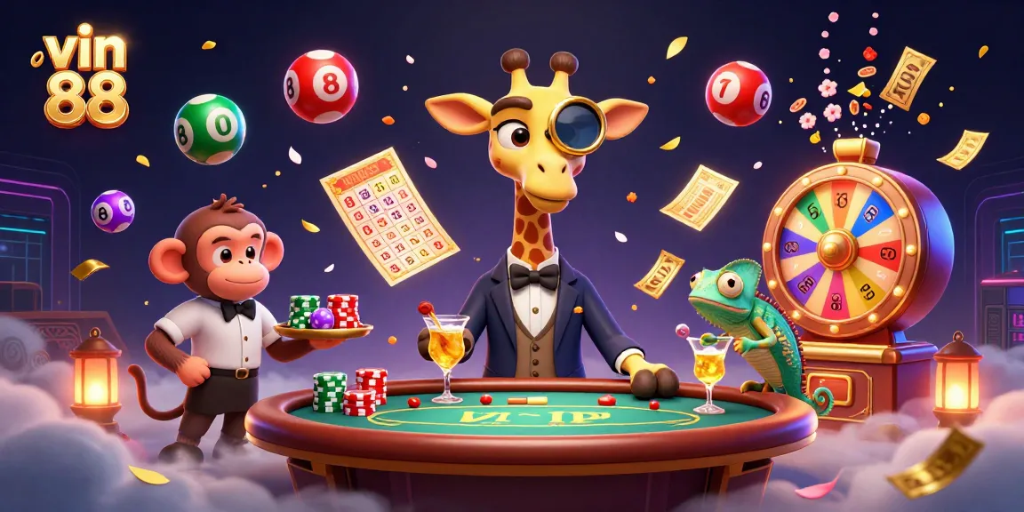 Experience thrilling action with vin 88 in this vibrant cartoon depiction of a luxurious casino scene.