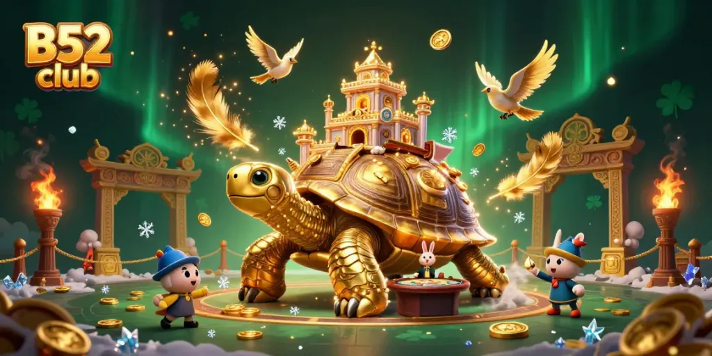 Engage with the vibrant atmosphere of the B52 club, showcasing a golden tortoise casino scene.