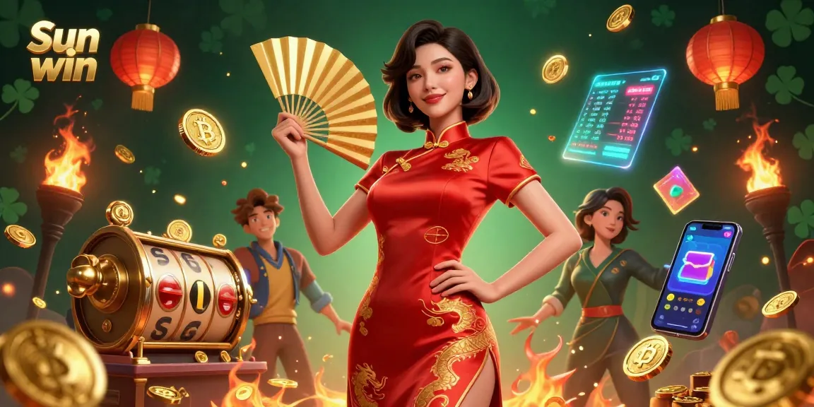 Experience thrilling gameplay at Sun win with slots, floating coins, and vibrant elements.